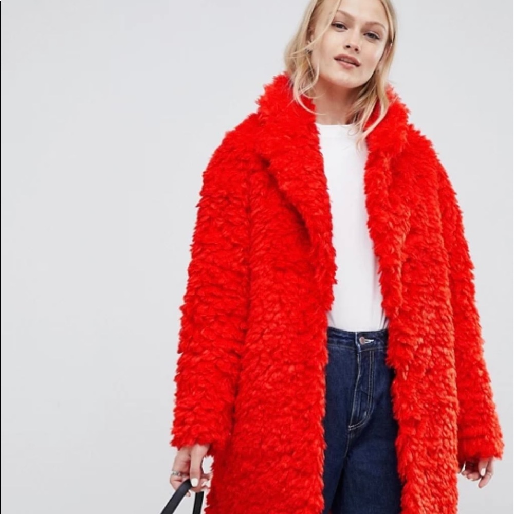 Sunset red faux fur Coat